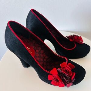 Ruby Shoo Velvet Elegant Black and Red Women's Heels